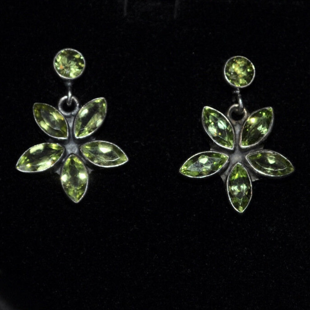Nicky Butler Peridot Gemstones Flower Design Drop Earrings in Sterling Silver
